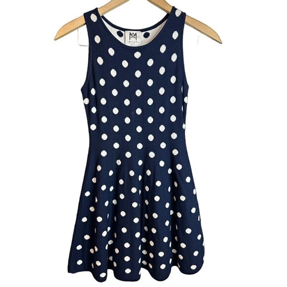 Kids Girls Milly Sleeveless Minis Blue White Polka-Dot Jacquard Knit Dress Sz 10 - Picture 1 of 5